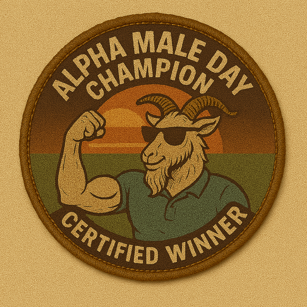 Patch showing a buff goat in shades flexing at sunset.